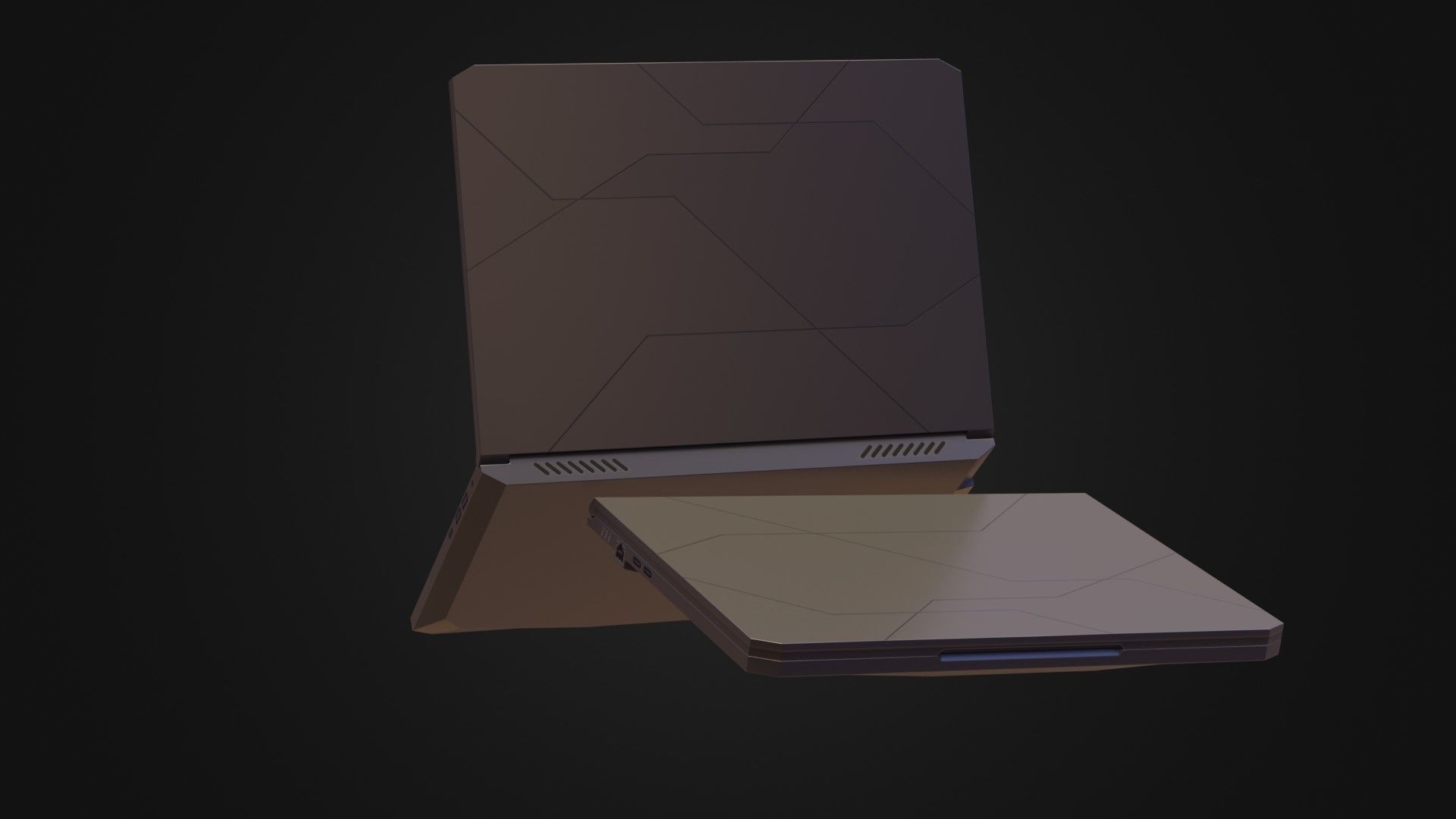 Black Oldschool Laptop Notebook Low-poly 3D model_27