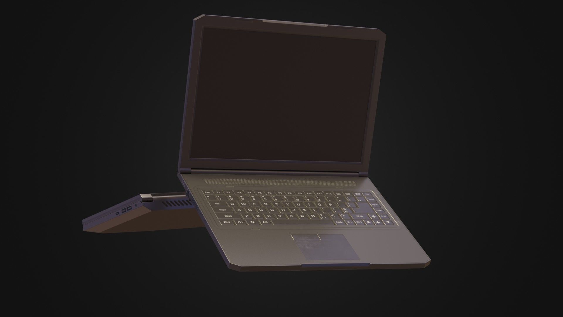 Black Oldschool Laptop Notebook Low-poly 3D model_7