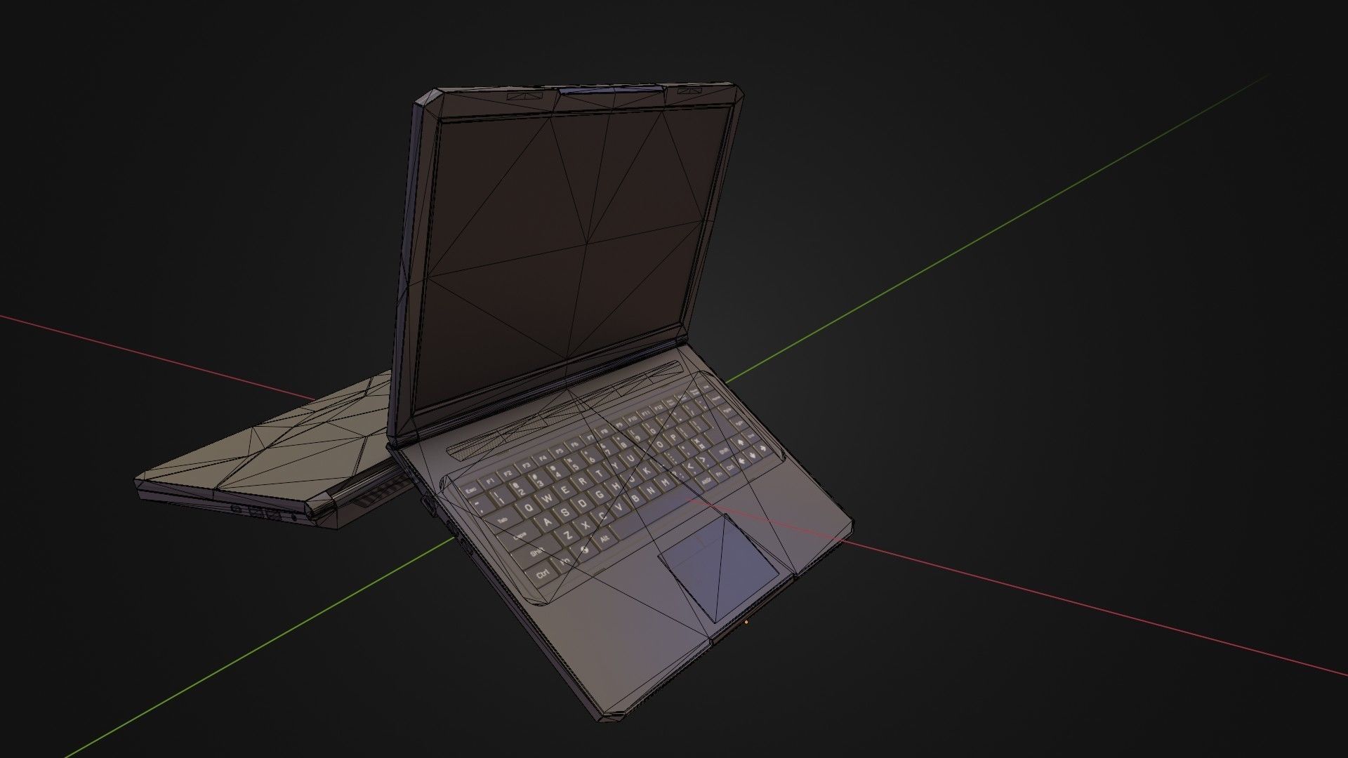 Black Oldschool Laptop Notebook Low-poly 3D model_2