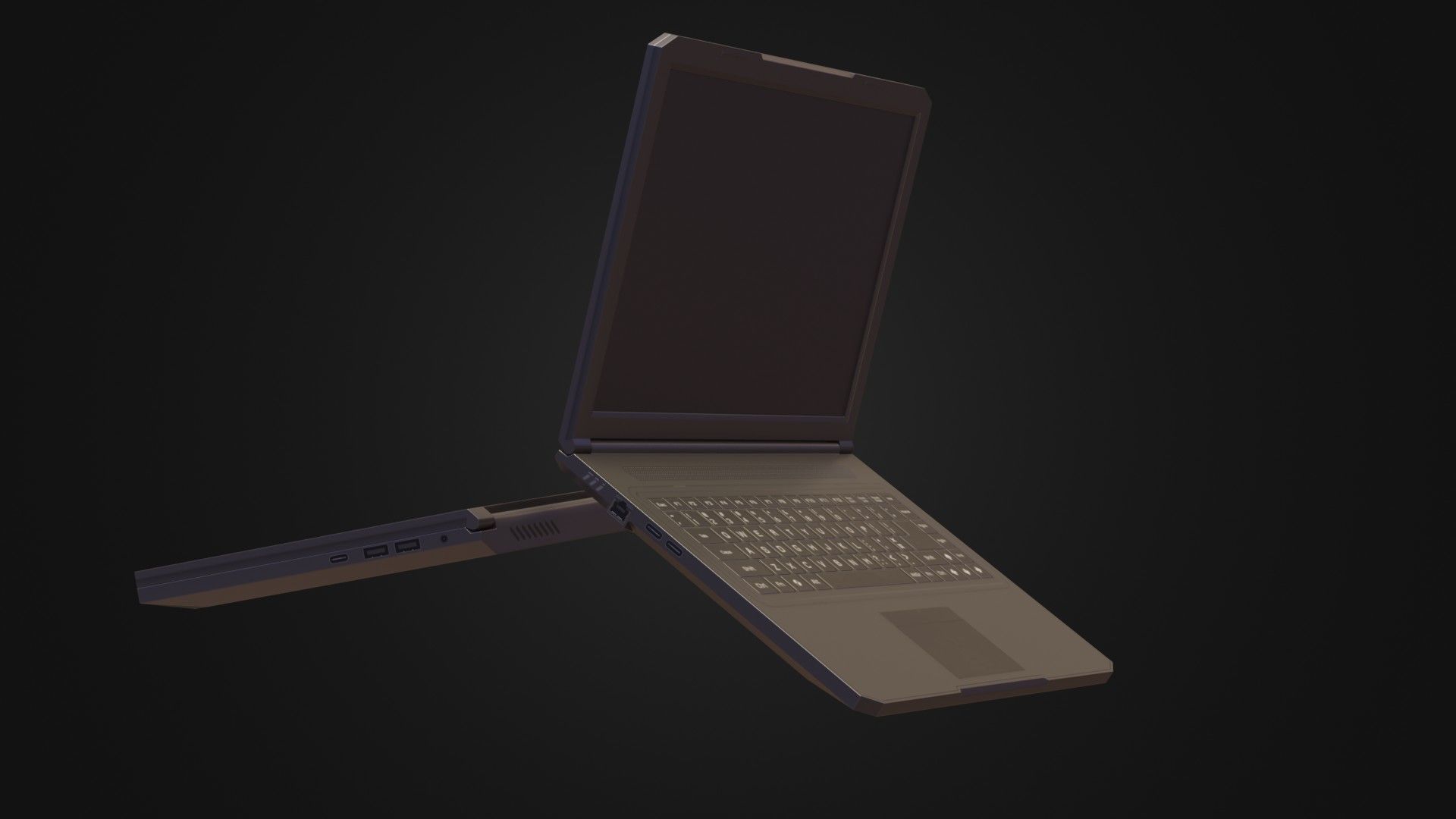 Black Oldschool Laptop Notebook Low-poly 3D model_1