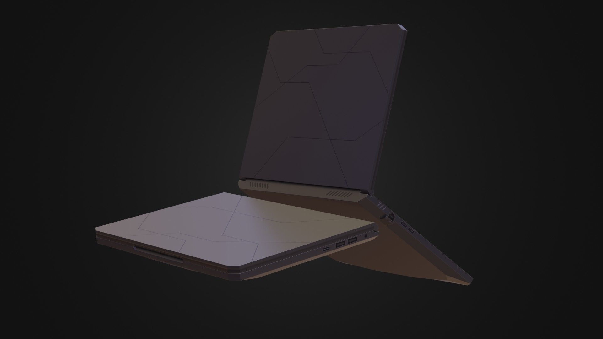 Black Oldschool Laptop Notebook Low-poly 3D model_18