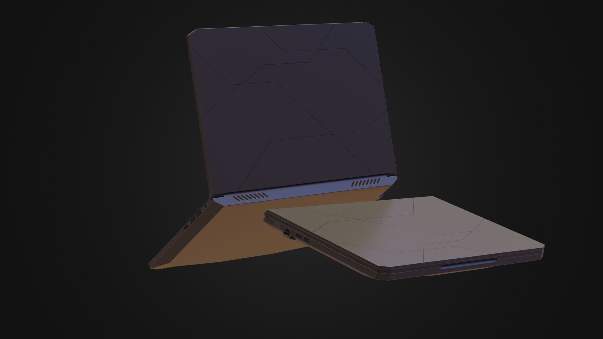 Black Oldschool Laptop Notebook Low-poly 3D model_29