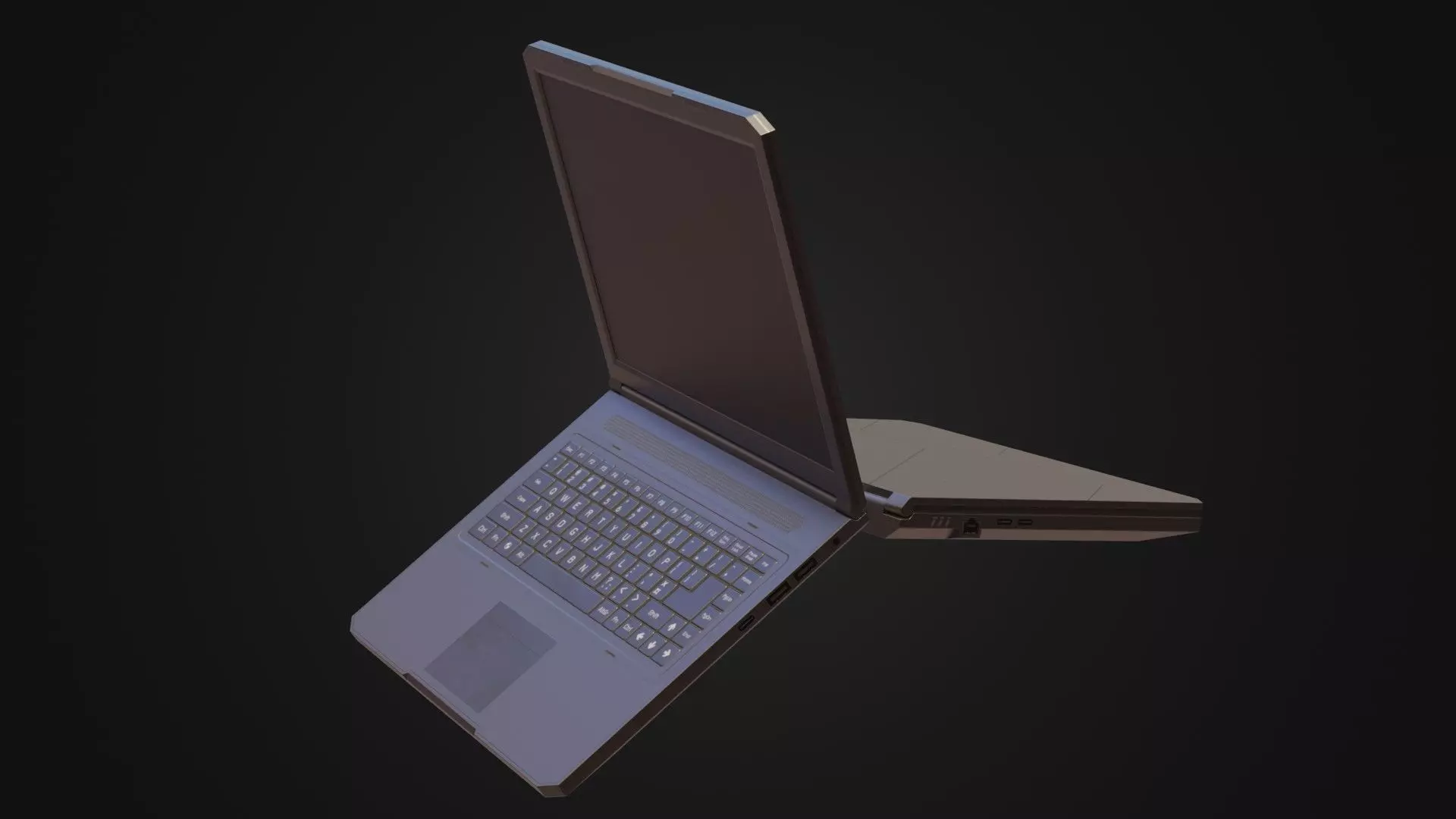 Black Oldschool Laptop Notebook Low-poly 3D model_0