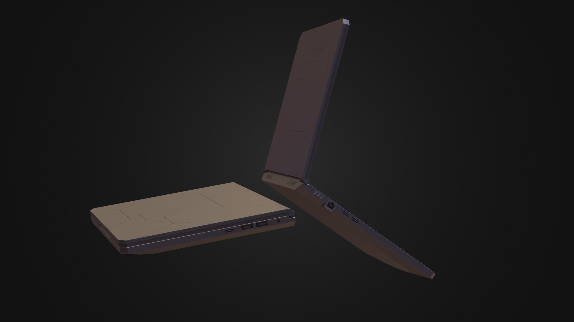 Black Oldschool Laptop Notebook Low-poly 3D model_15