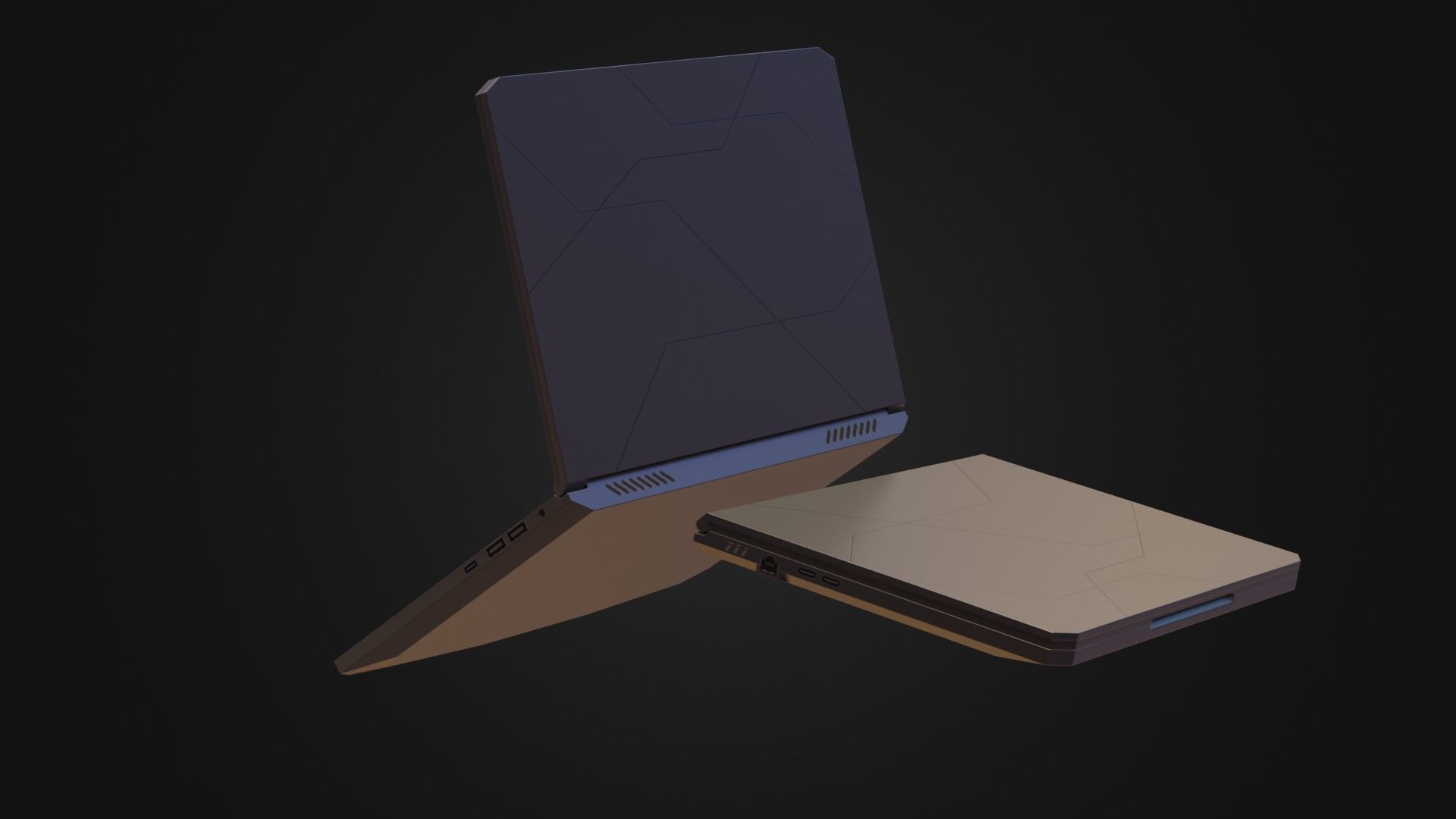Black Oldschool Laptop Notebook Low-poly 3D model_31