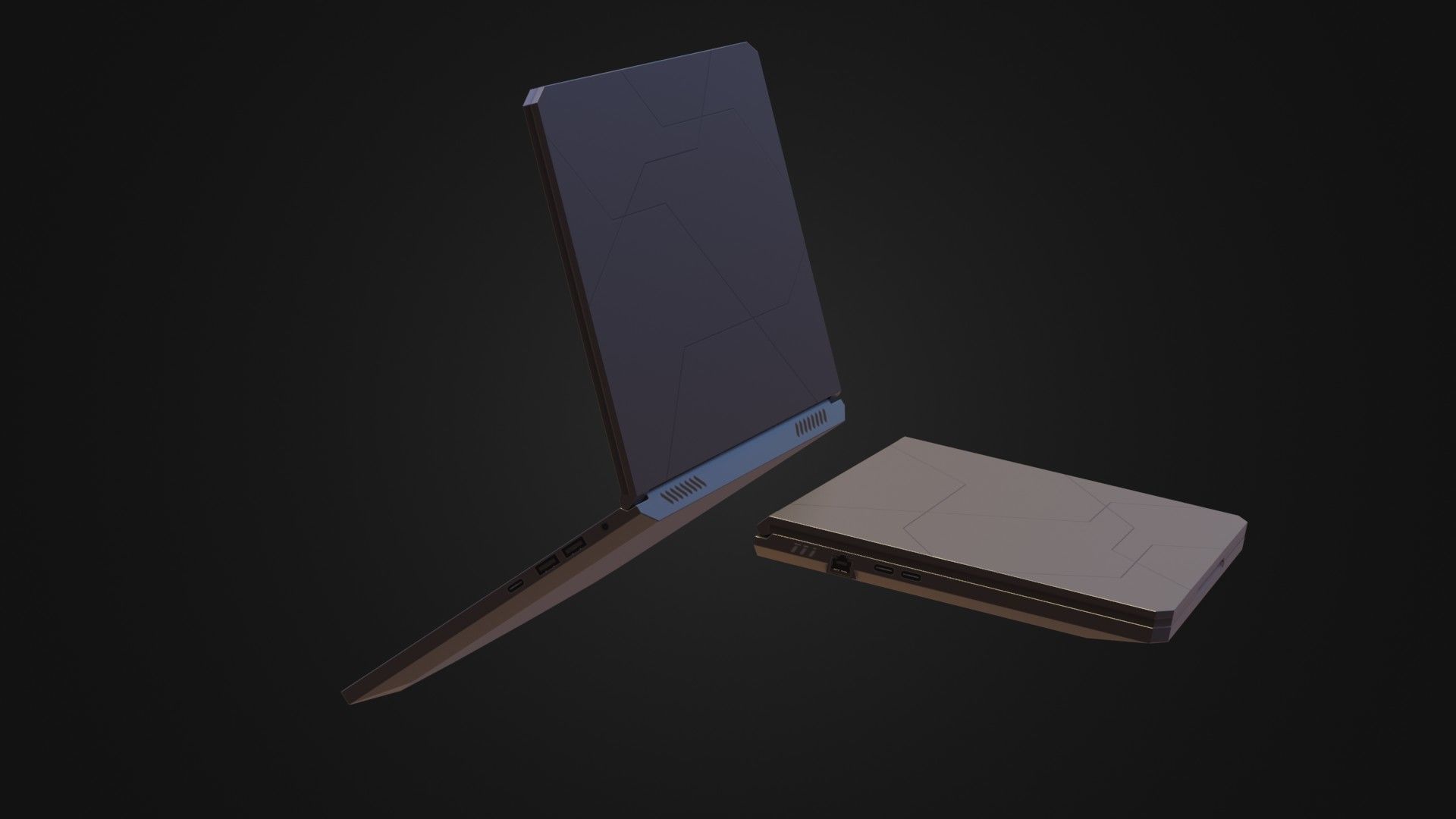 Black Oldschool Laptop Notebook Low-poly 3D model_33
