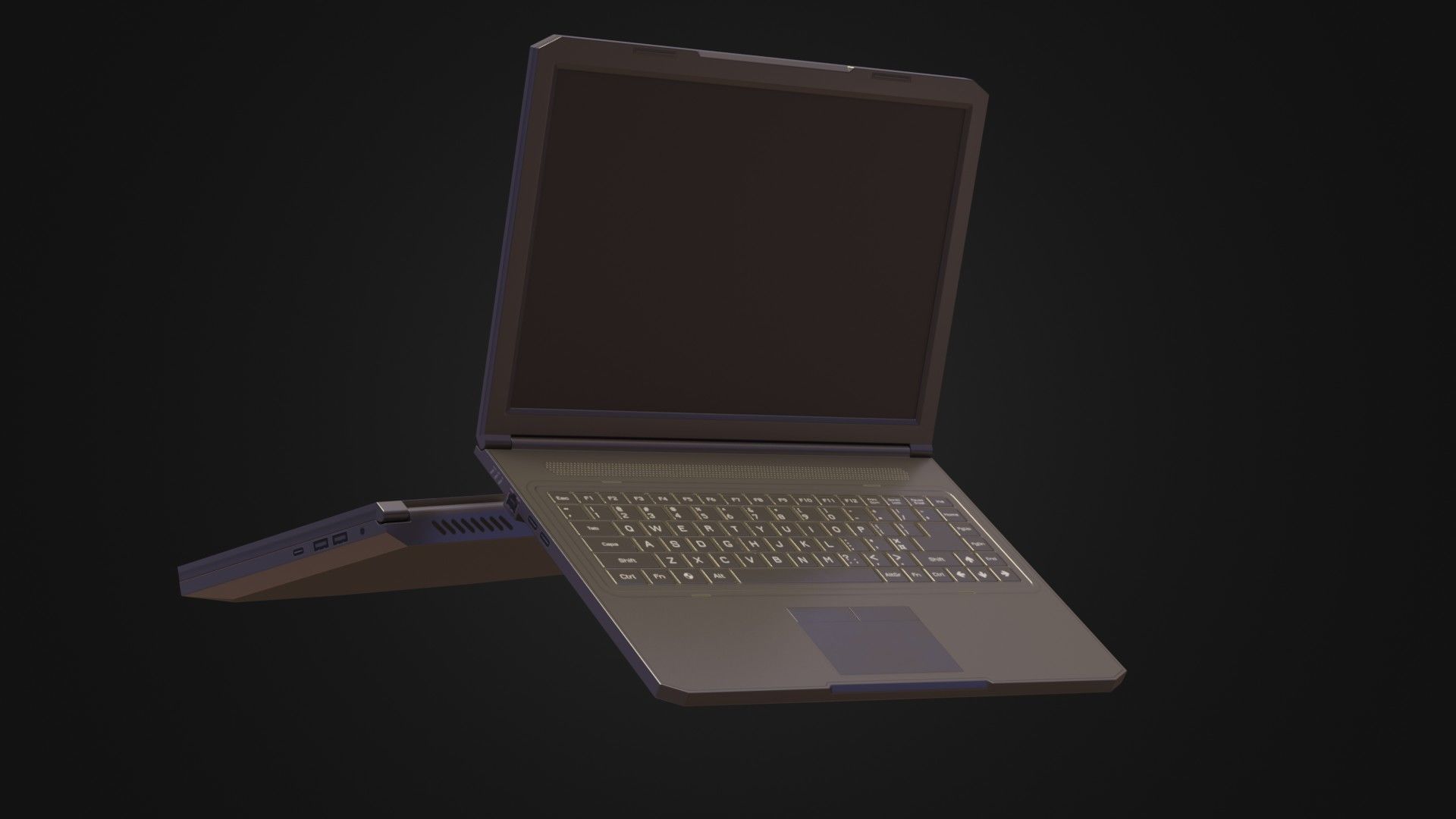 Black Oldschool Laptop Notebook Low-poly 3D model_8