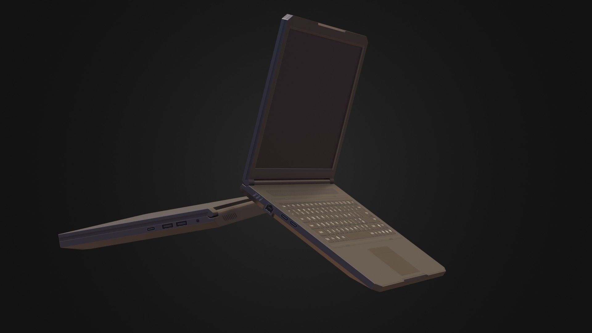 Black Oldschool Laptop Notebook Low-poly 3D model_11