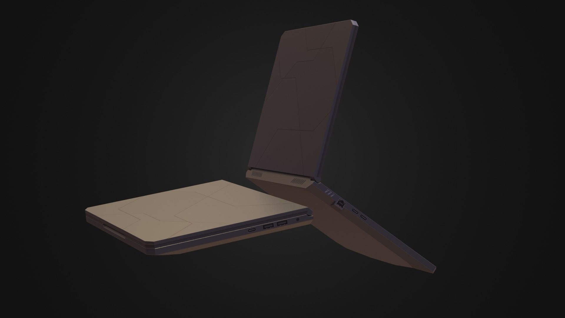 Black Oldschool Laptop Notebook Low-poly 3D model_16