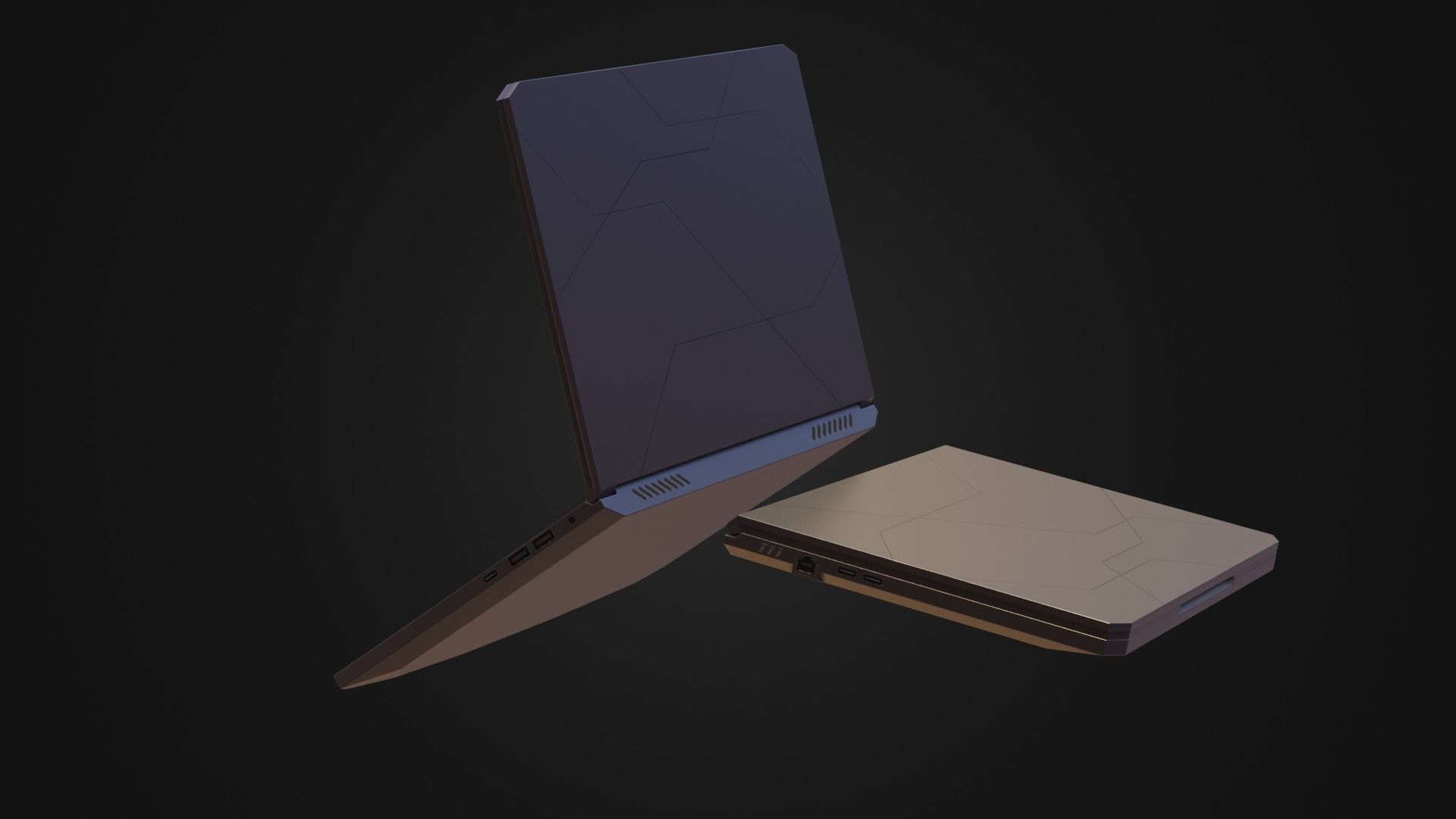 Black Oldschool Laptop Notebook Low-poly 3D model_32