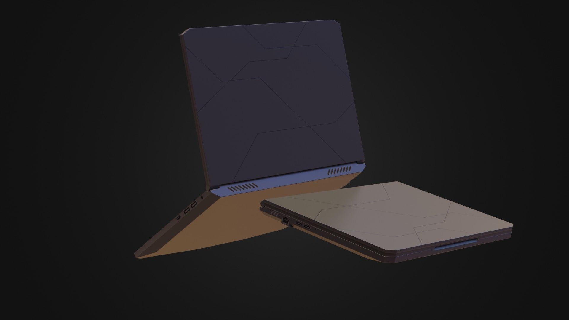 Black Oldschool Laptop Notebook Low-poly 3D model_30