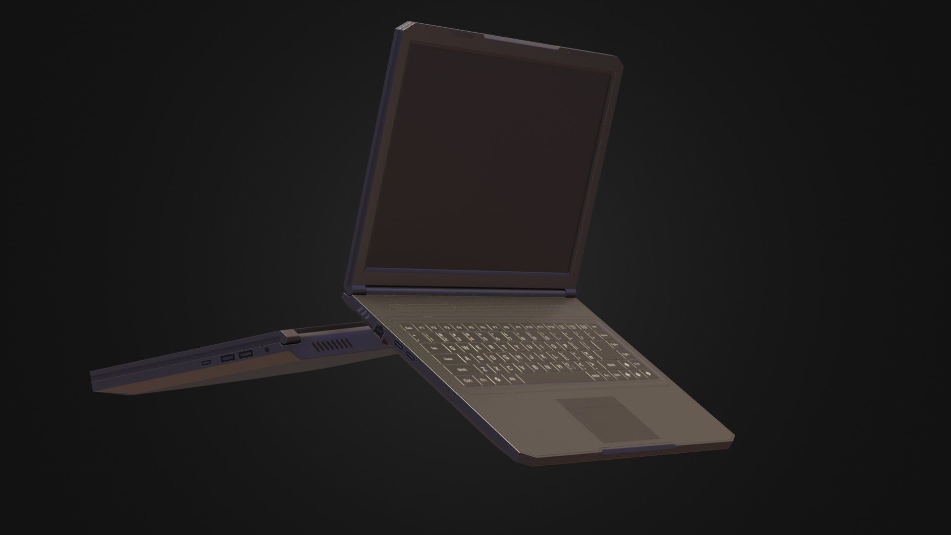 Black Oldschool Laptop Notebook Low-poly 3D model_10