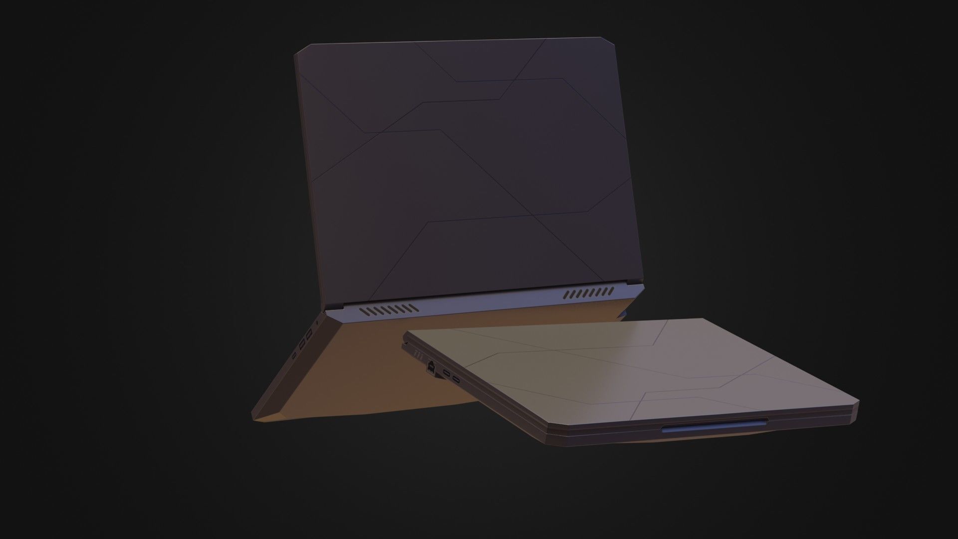 Black Oldschool Laptop Notebook Low-poly 3D model_28