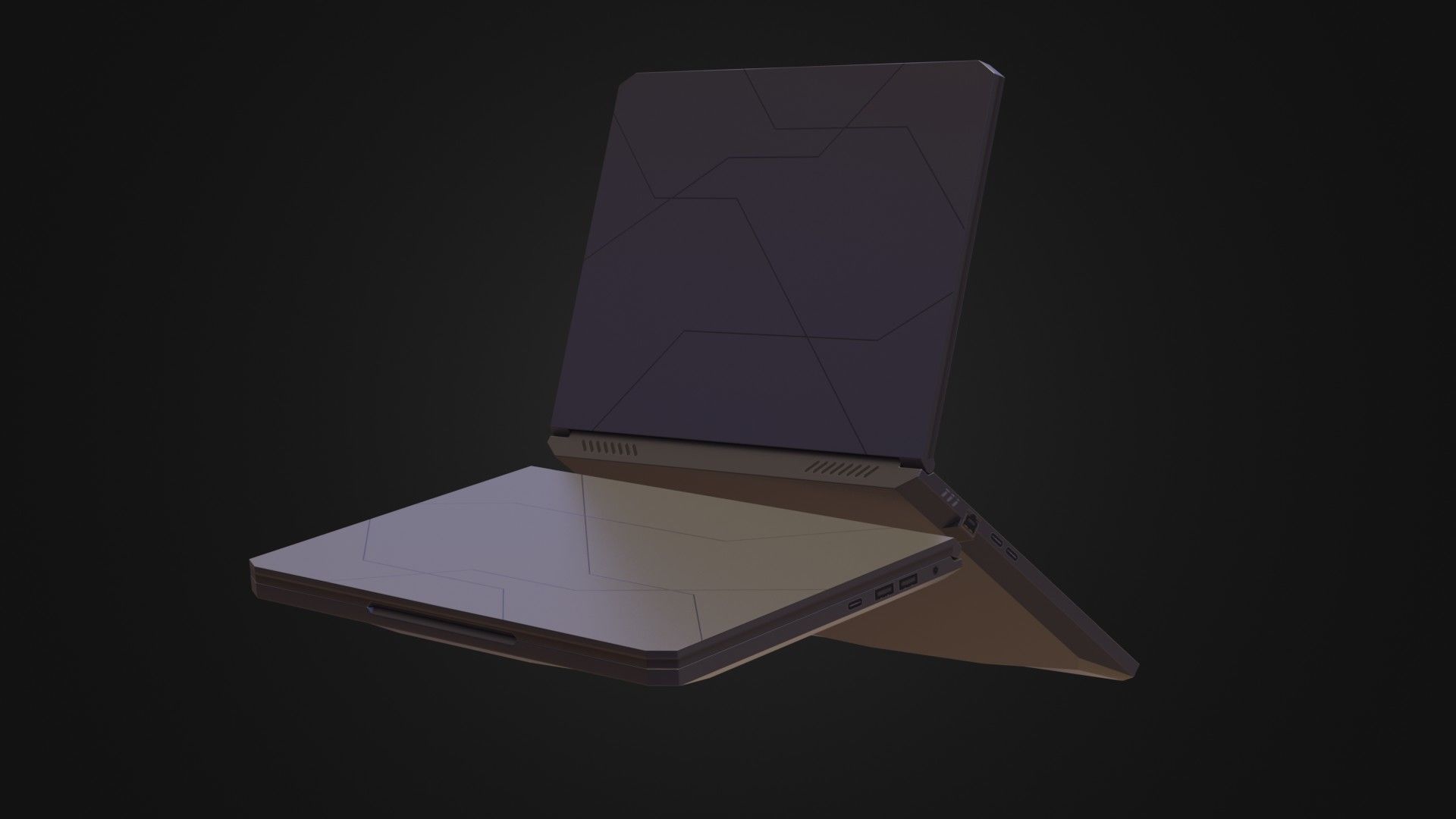 Black Oldschool Laptop Notebook Low-poly 3D model_19