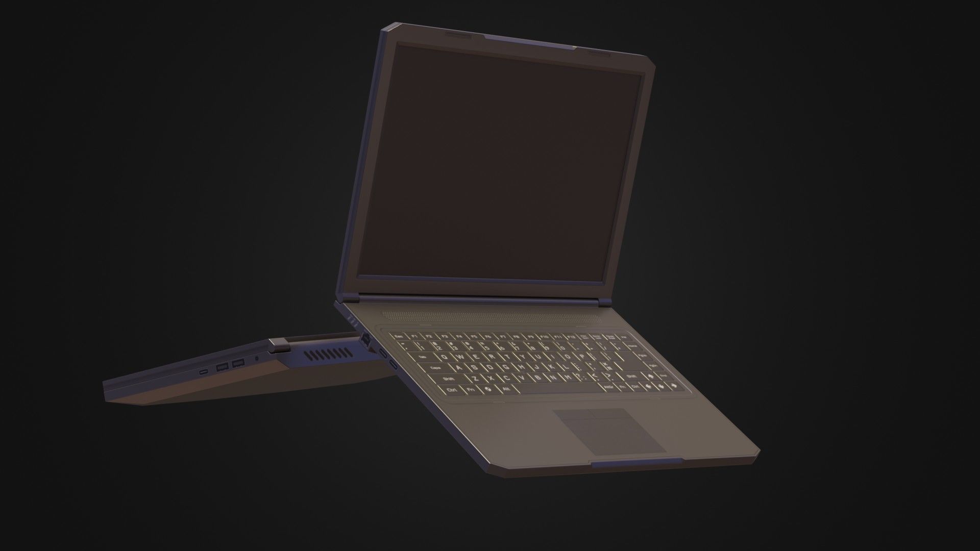 Black Oldschool Laptop Notebook Low-poly 3D model_9