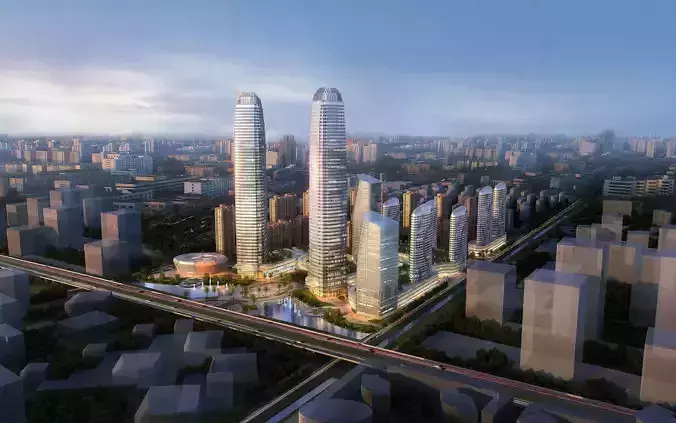 3Dmax fashion city commercial square building 115