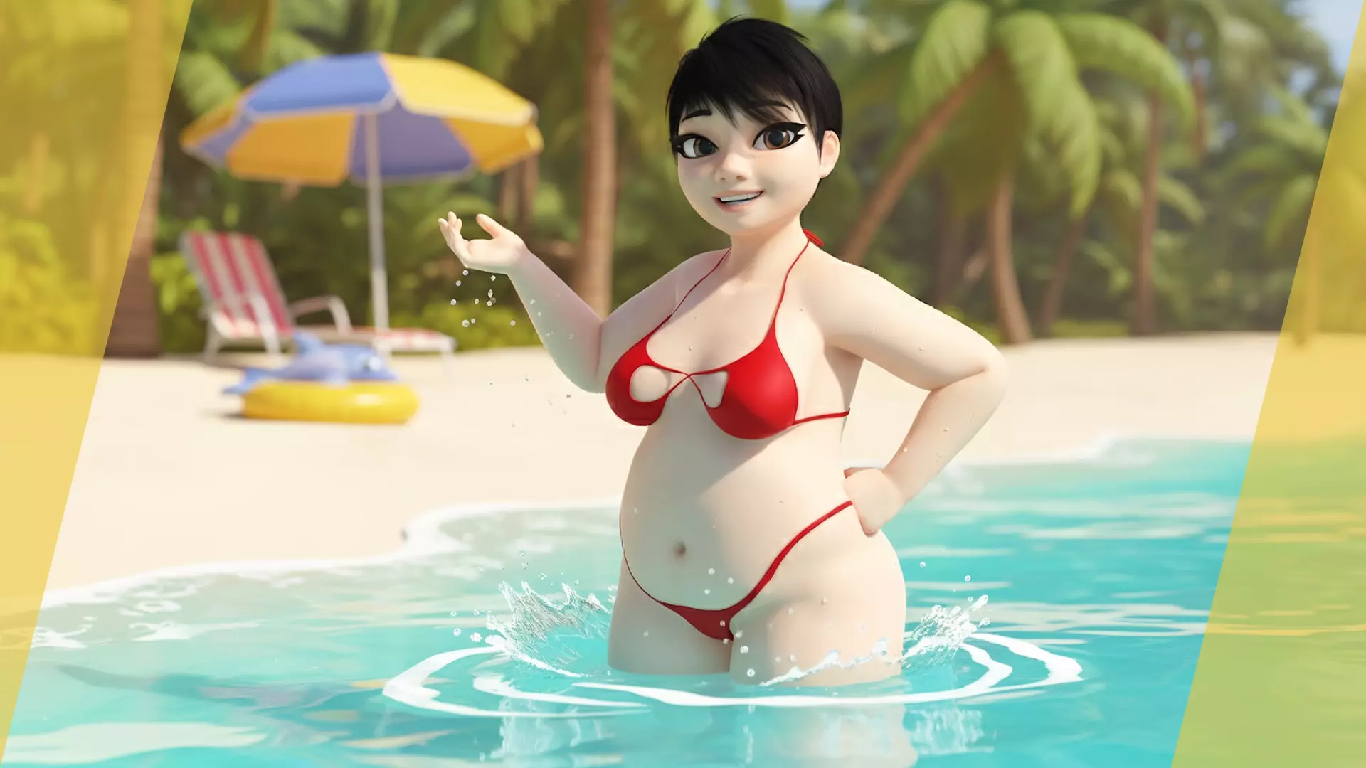 Fat Woman stylized girl cartoon Low-poly 3D model_4