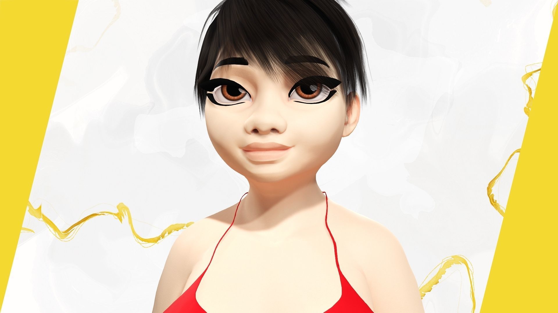 Fat Woman stylized girl cartoon Low-poly 3D model_6