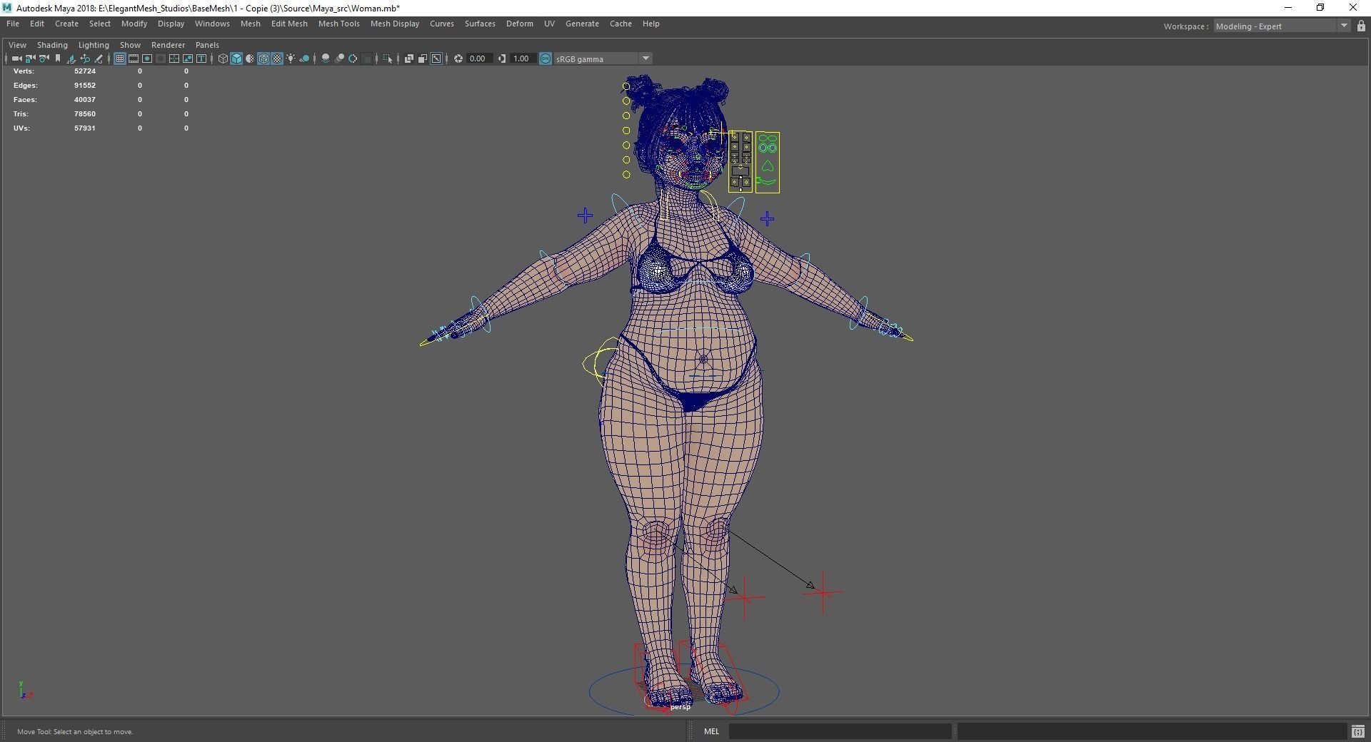 Fat Woman stylized girl cartoon Low-poly 3D model_23