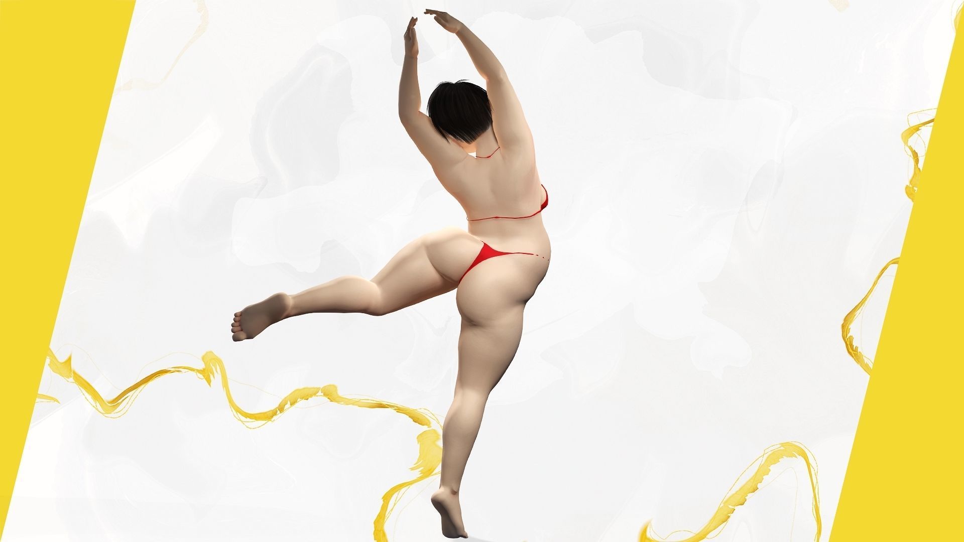 Fat Woman stylized girl cartoon Low-poly 3D model_10