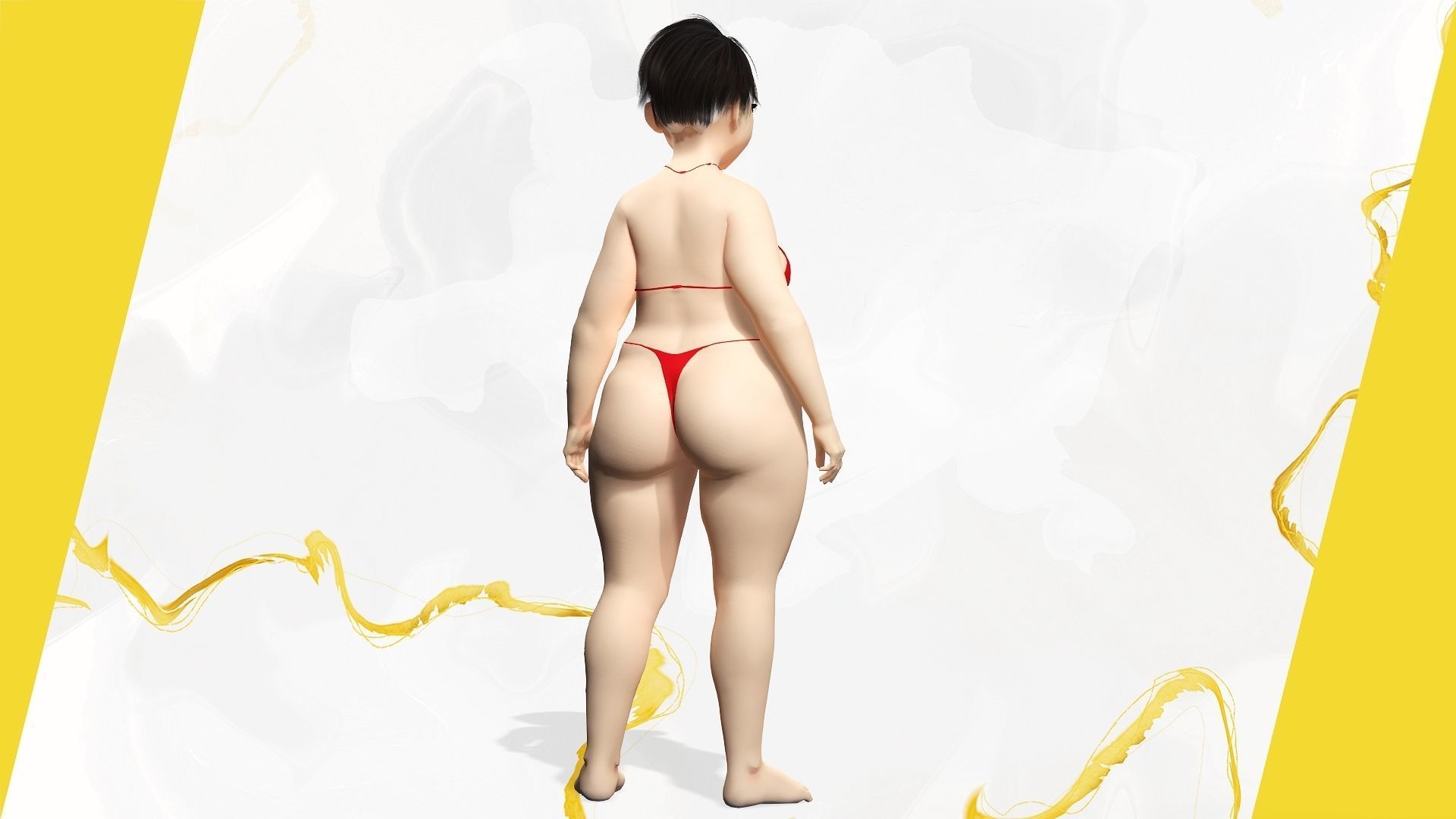 Fat Woman stylized girl cartoon Low-poly 3D model_5