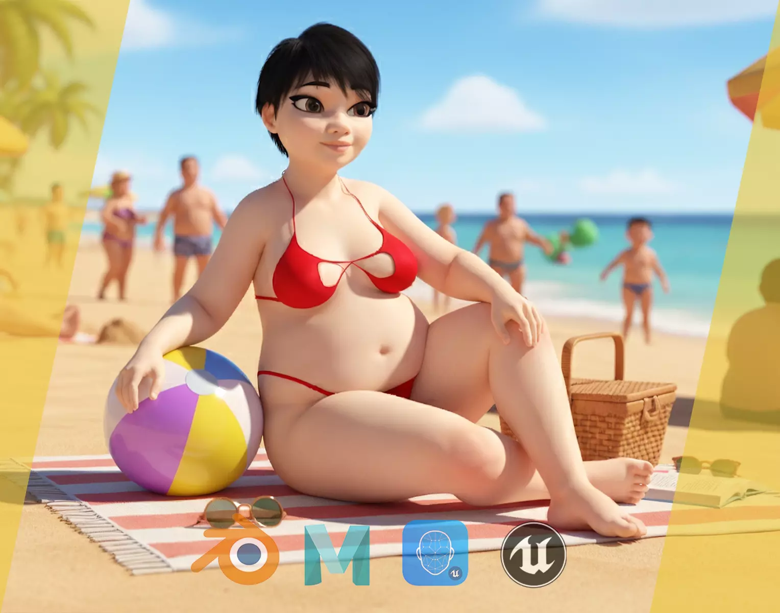 Fat Woman stylized girl cartoon Low-poly 3D model_0