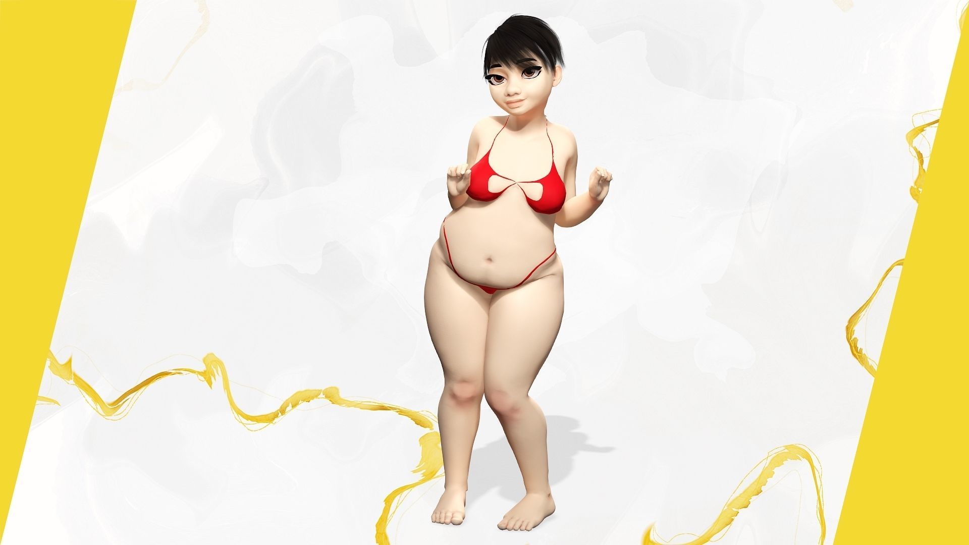 Fat Woman stylized girl cartoon Low-poly 3D model_12