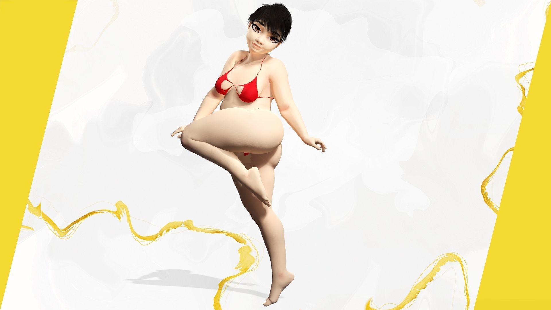 Fat Woman stylized girl cartoon Low-poly 3D model_8
