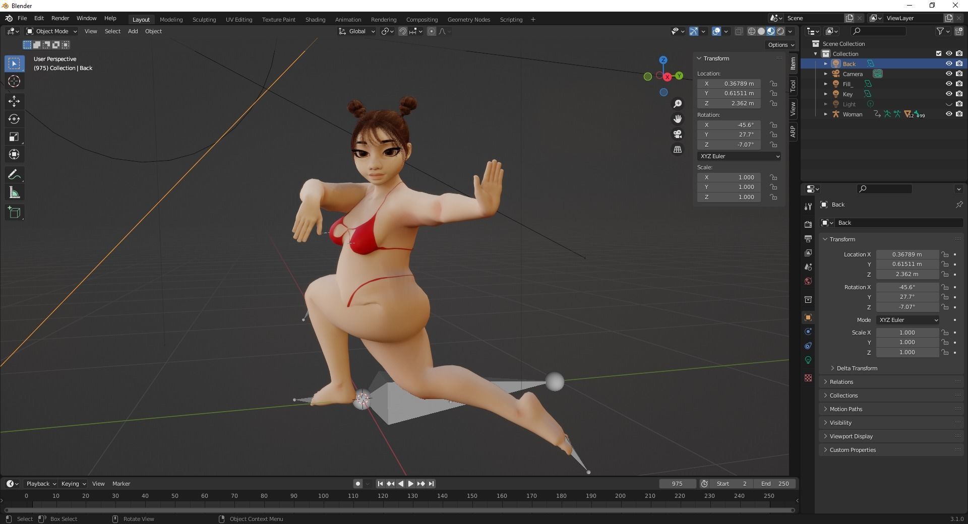 Fat Woman stylized girl cartoon Low-poly 3D model_20
