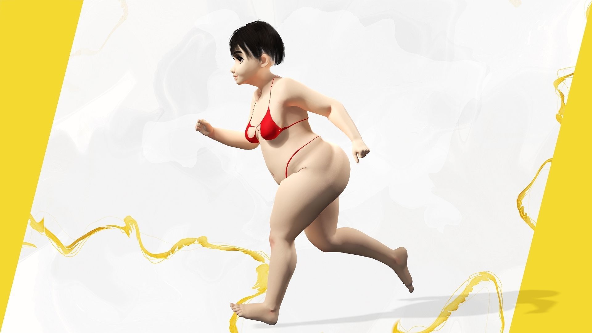Fat Woman stylized girl cartoon Low-poly 3D model_11
