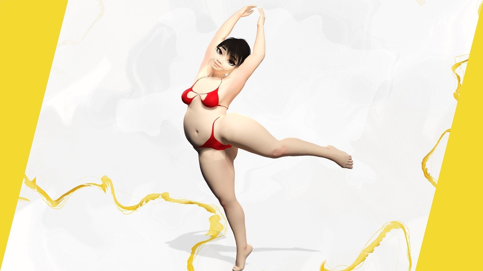 Fat Woman stylized girl cartoon Low-poly 3D model_9