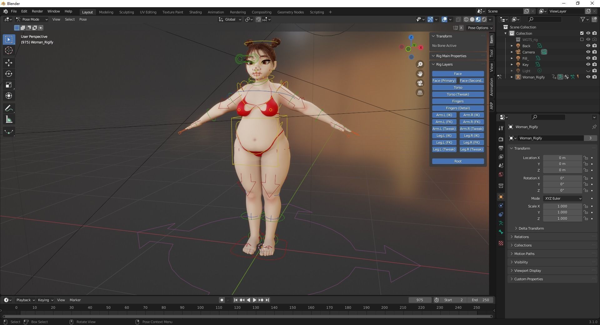 Fat Woman stylized girl cartoon Low-poly 3D model_19