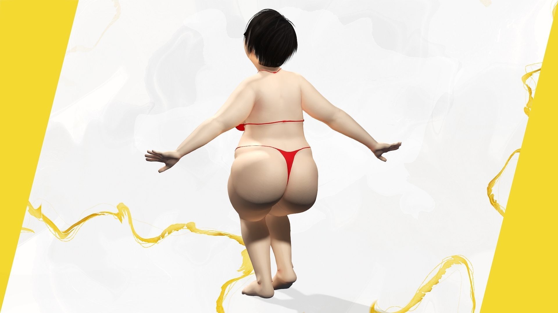 Fat Woman stylized girl cartoon Low-poly 3D model_7
