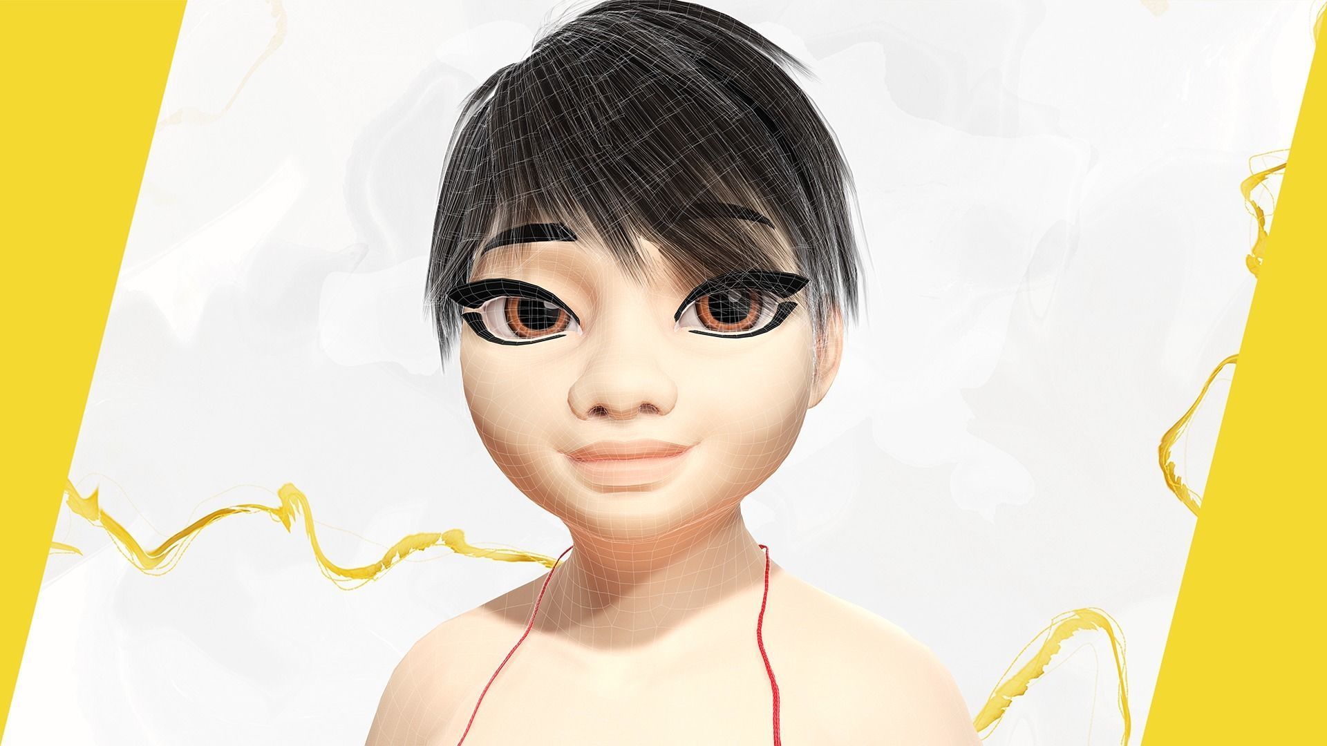 Fat Woman stylized girl cartoon Low-poly 3D model_36