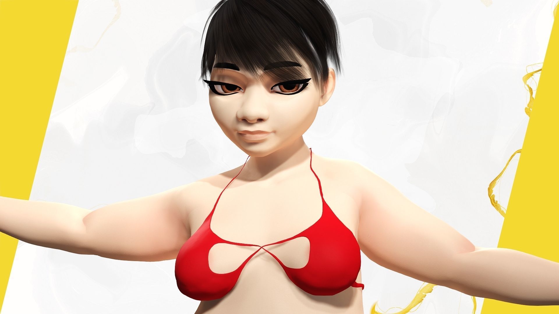 Fat Woman stylized girl cartoon Low-poly 3D model_14