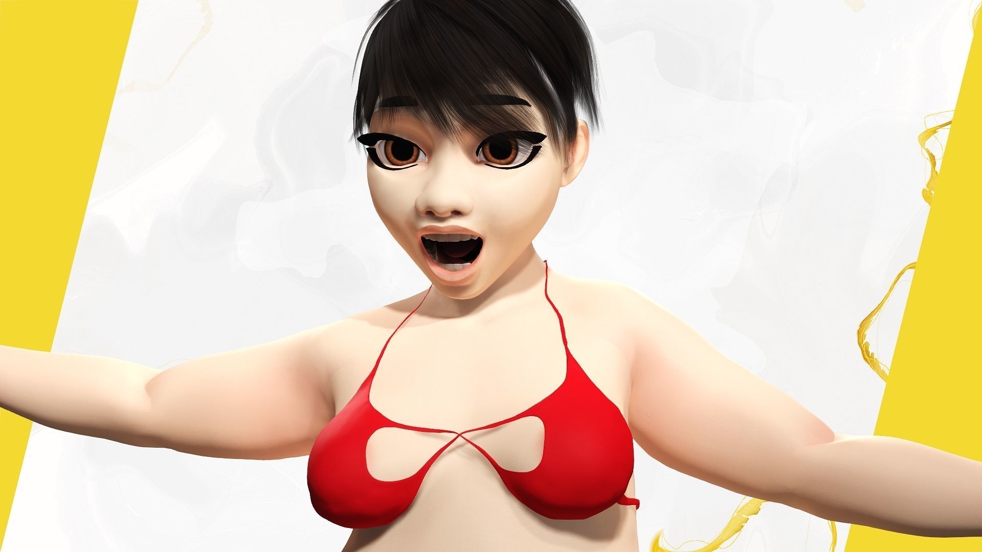 Fat Woman stylized girl cartoon Low-poly 3D model_15