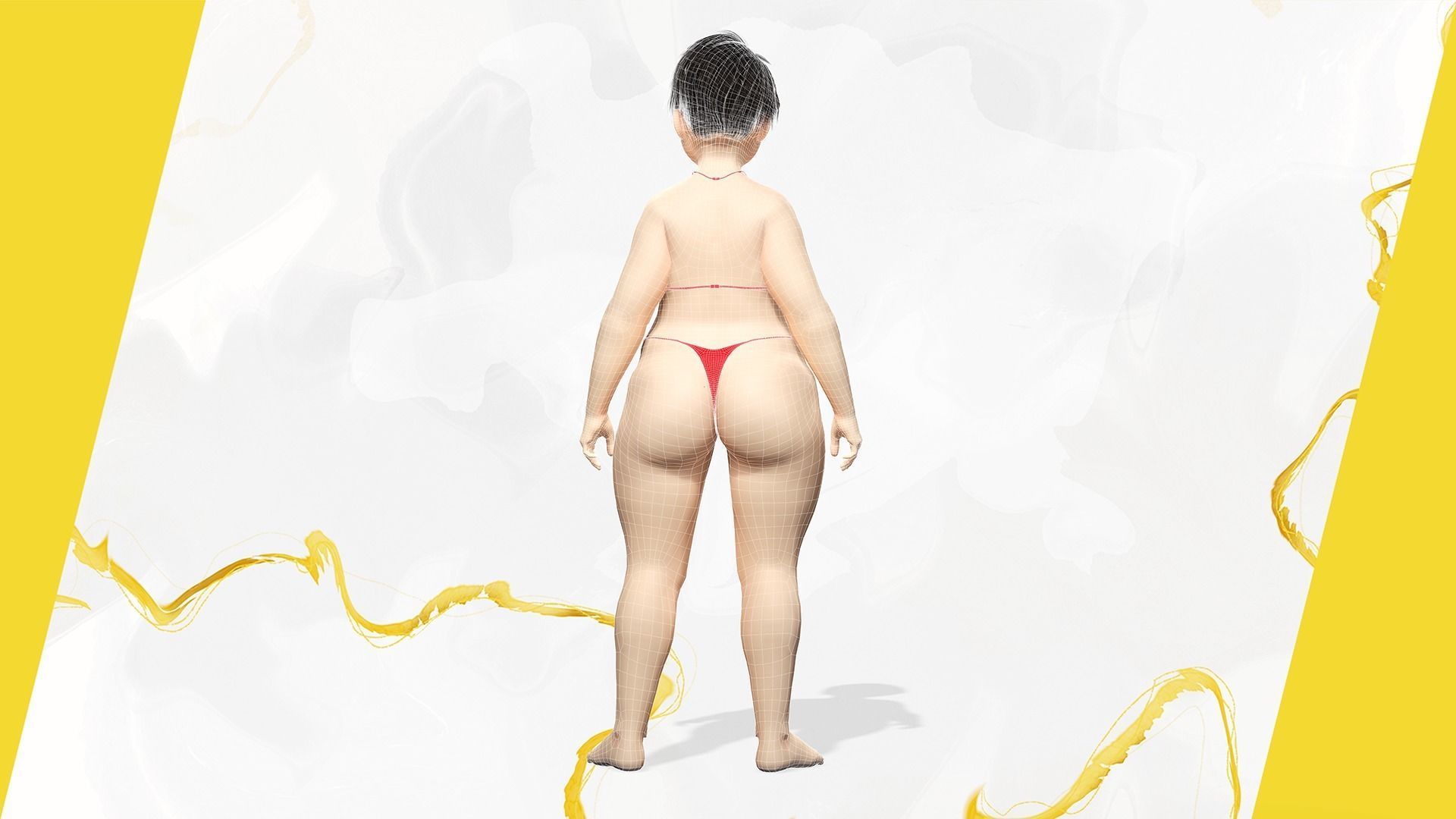 Fat Woman stylized girl cartoon Low-poly 3D model_37