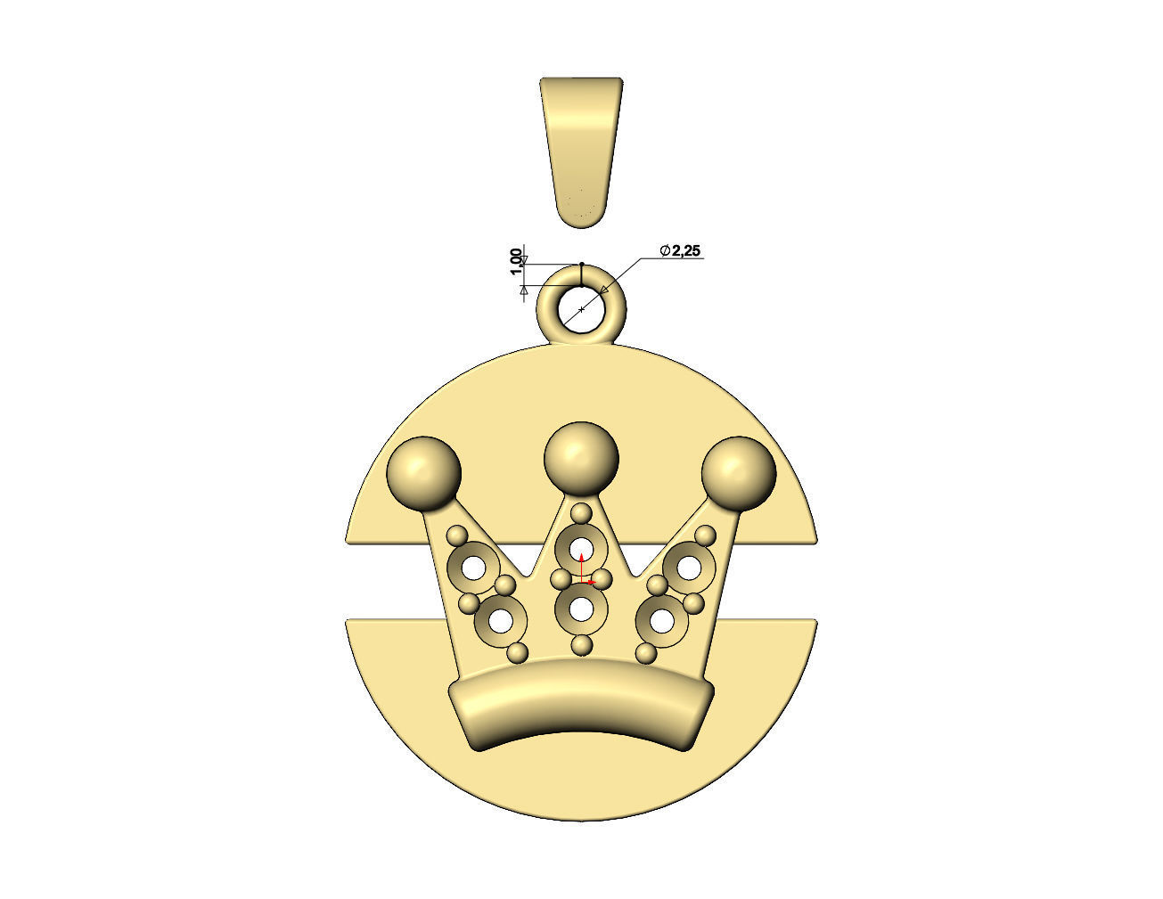 Diamond crown split round pendant with bail 3D print model_7