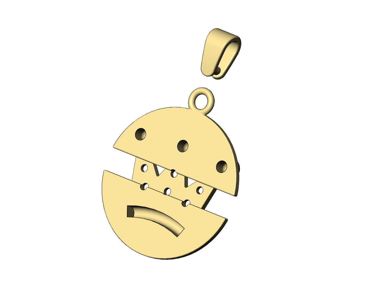 Diamond crown split round pendant with bail 3D print model_10