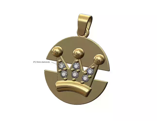 Diamond crown split round pendant with bail