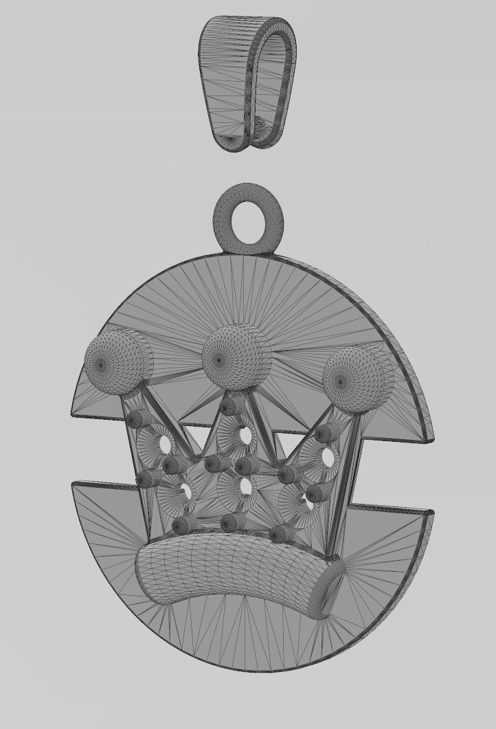 Diamond crown split round pendant with bail 3D print model_12