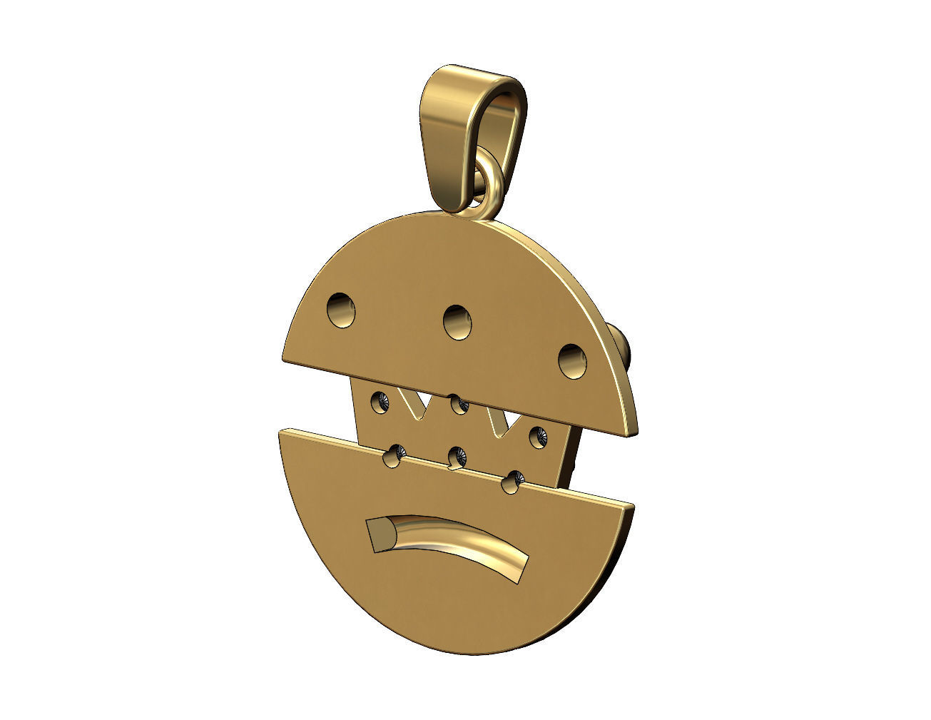 Diamond crown split round pendant with bail 3D print model_2