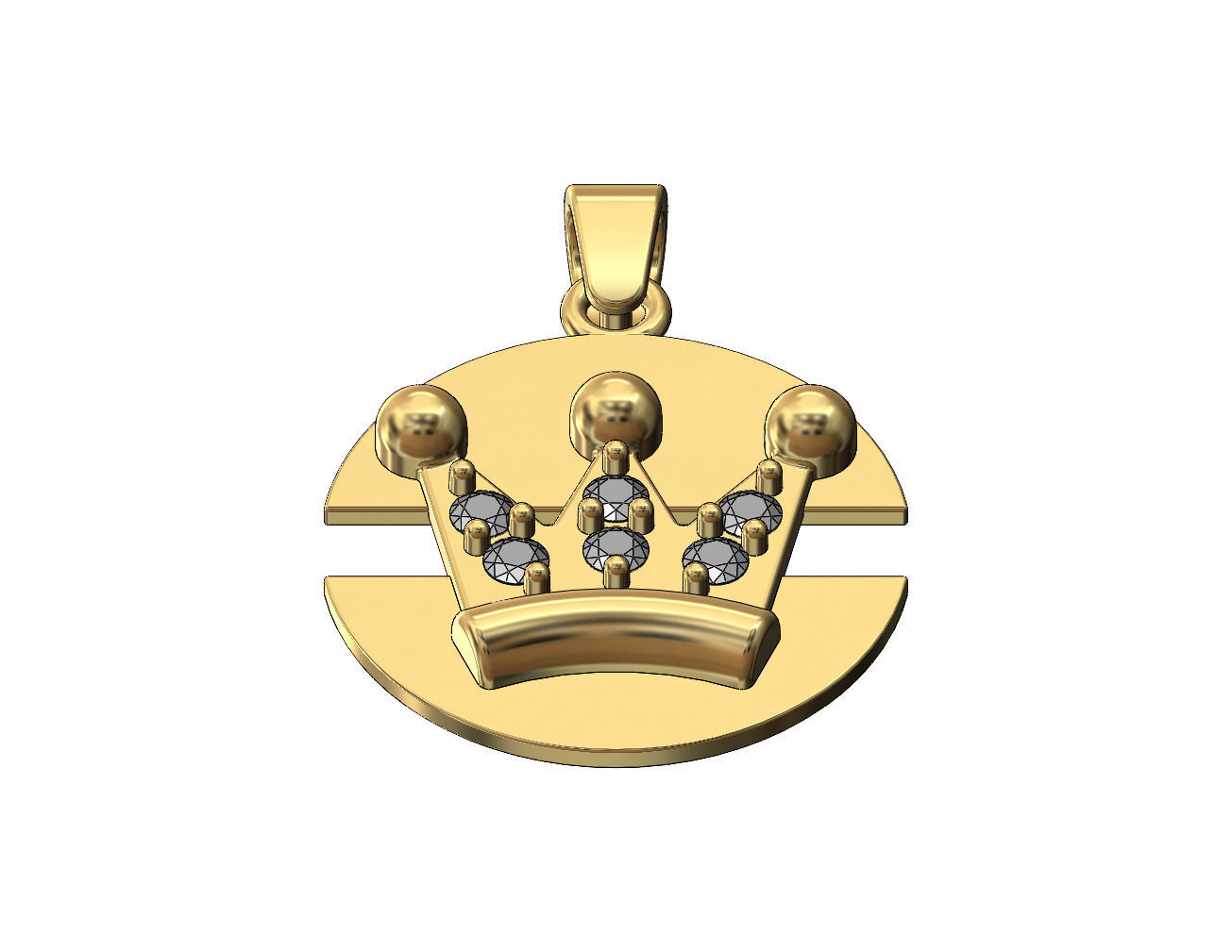 Diamond crown split round pendant with bail 3D print model_4