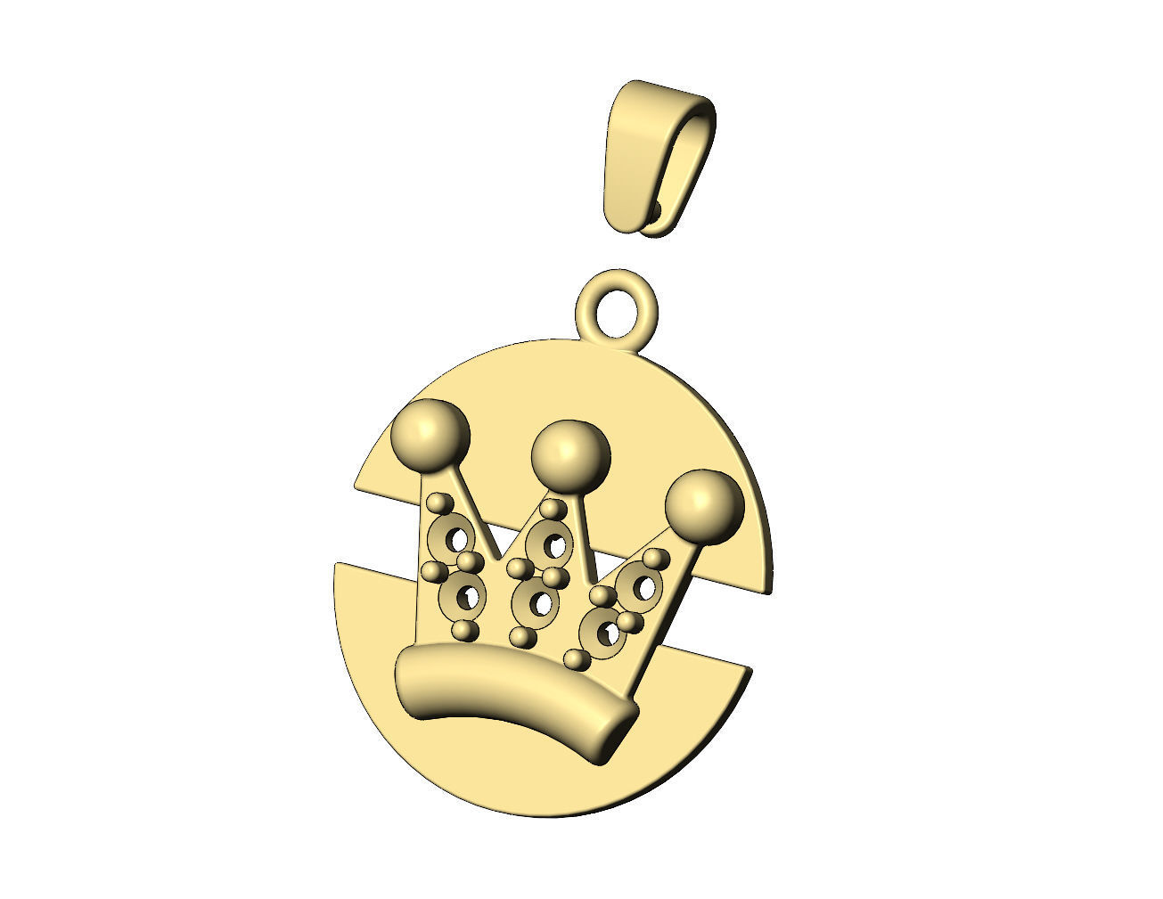 Diamond crown split round pendant with bail 3D print model_5
