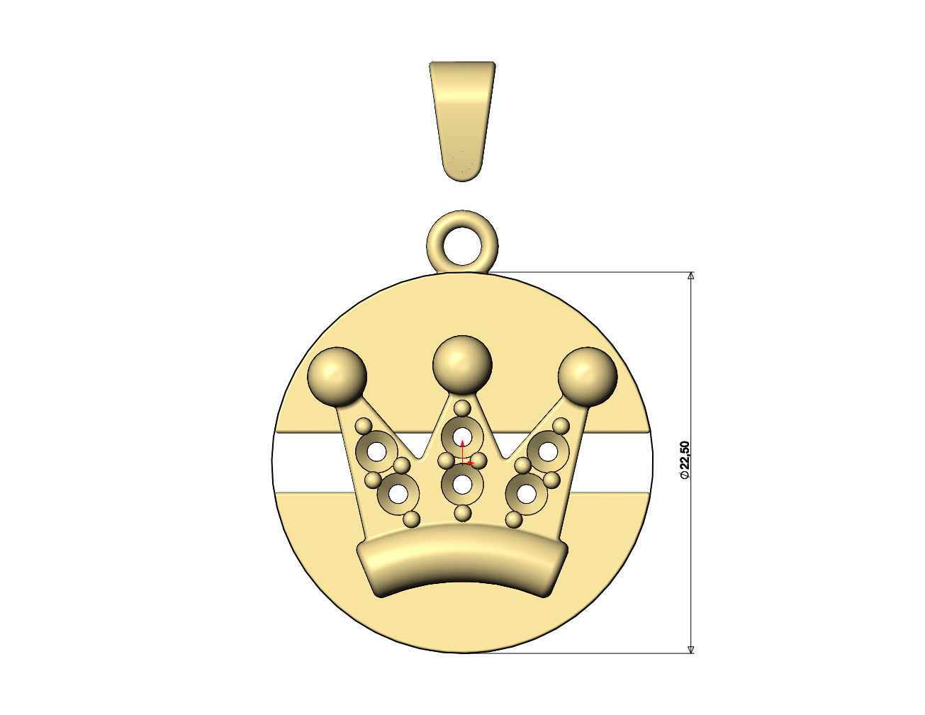 Diamond crown split round pendant with bail 3D print model_6