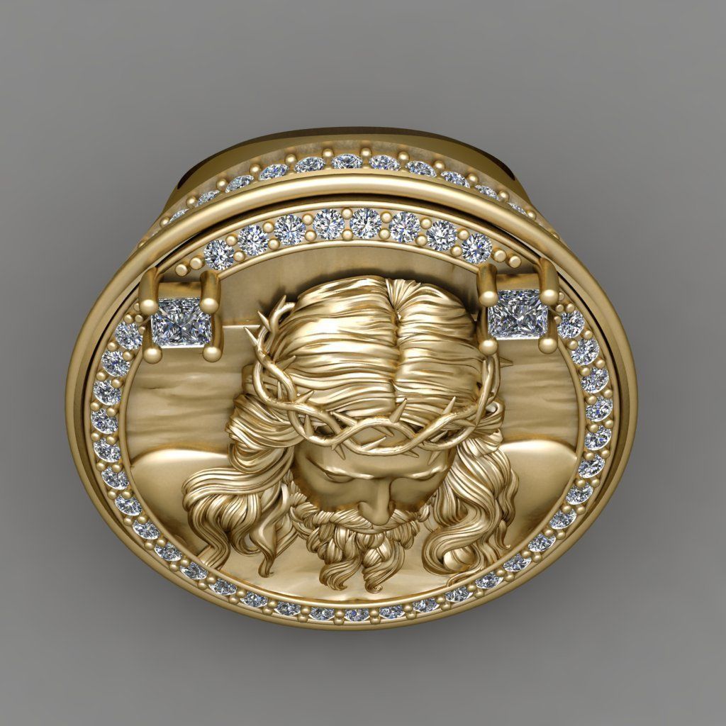 Jesus Diamond Ring 3d Print Model 3D print model_3