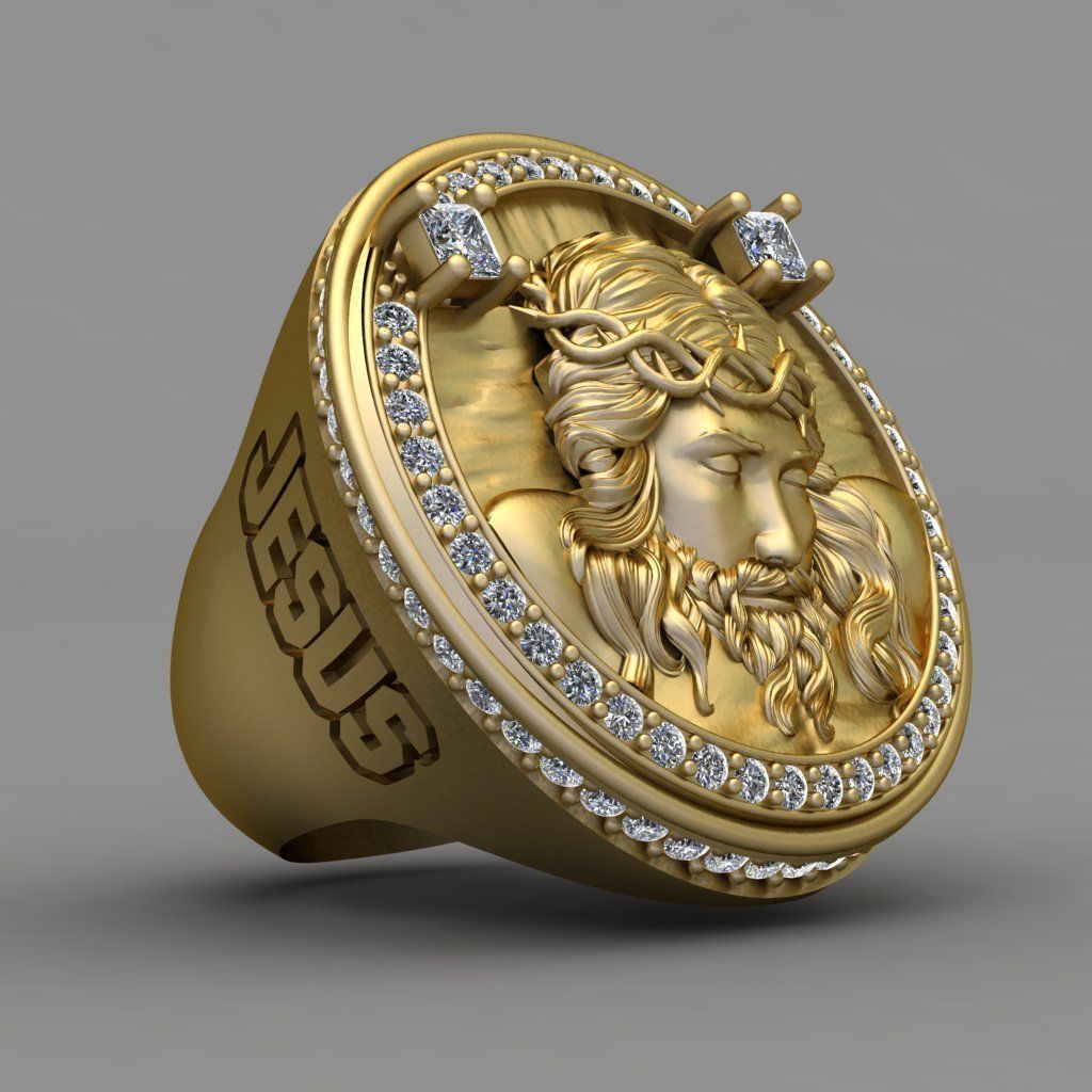 Jesus Diamond Ring 3d Print Model 3D print model_1