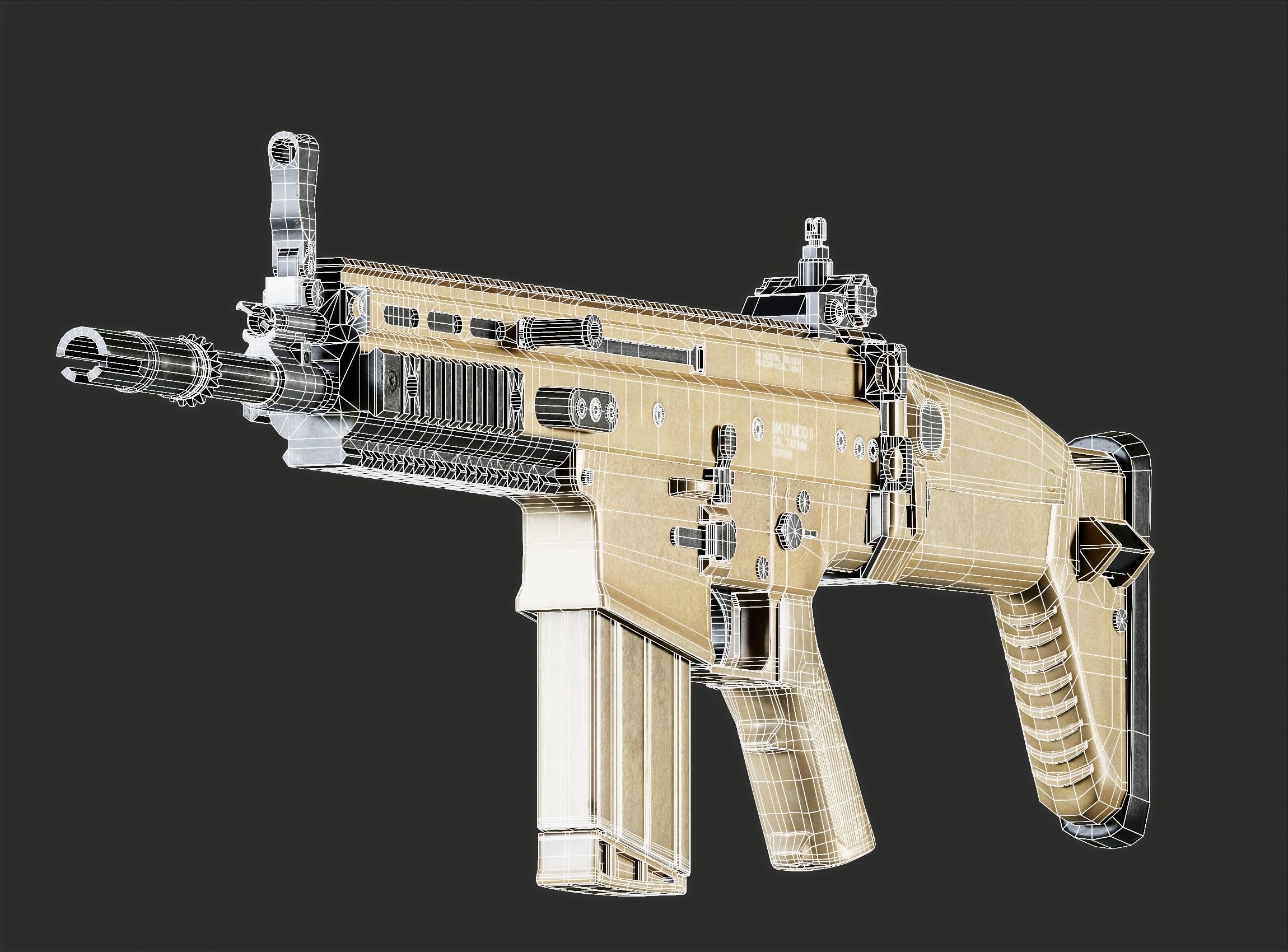 SCAR-H Gun and Green Camo Beret Low-poly 3D model_18