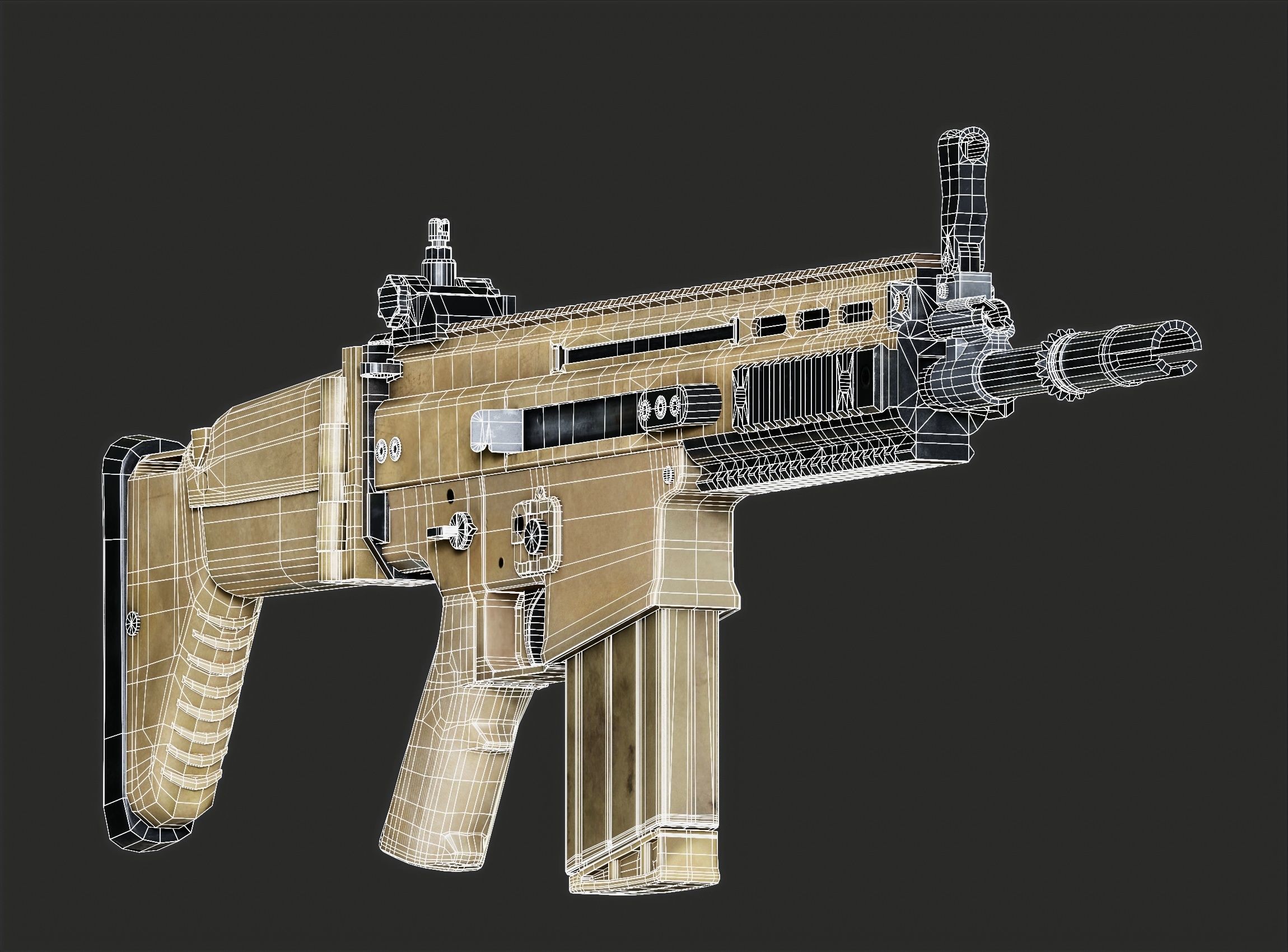 SCAR-H Gun and Green Camo Beret Low-poly 3D model_21