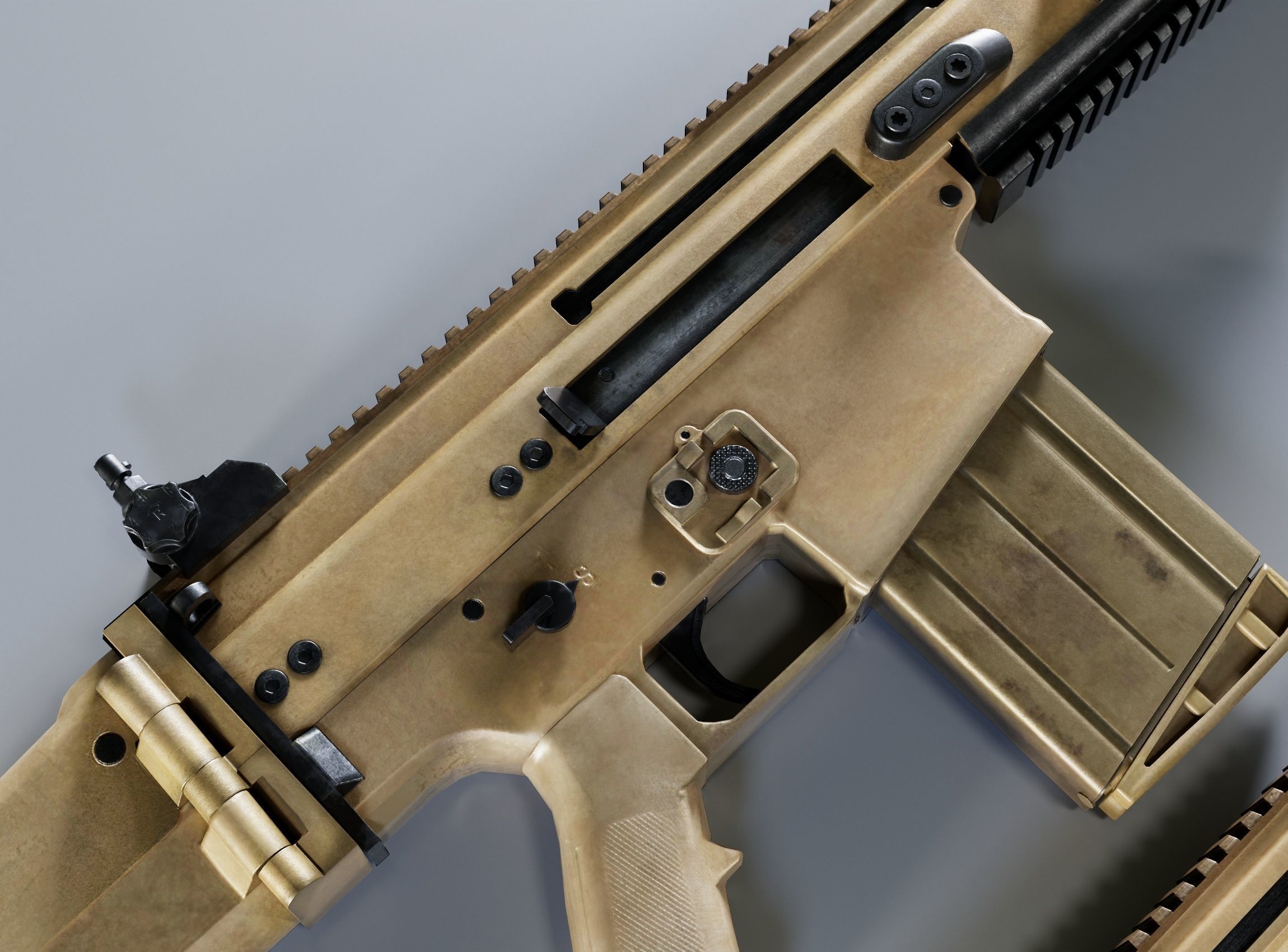 SCAR-H Gun and Green Camo Beret Low-poly 3D model_2